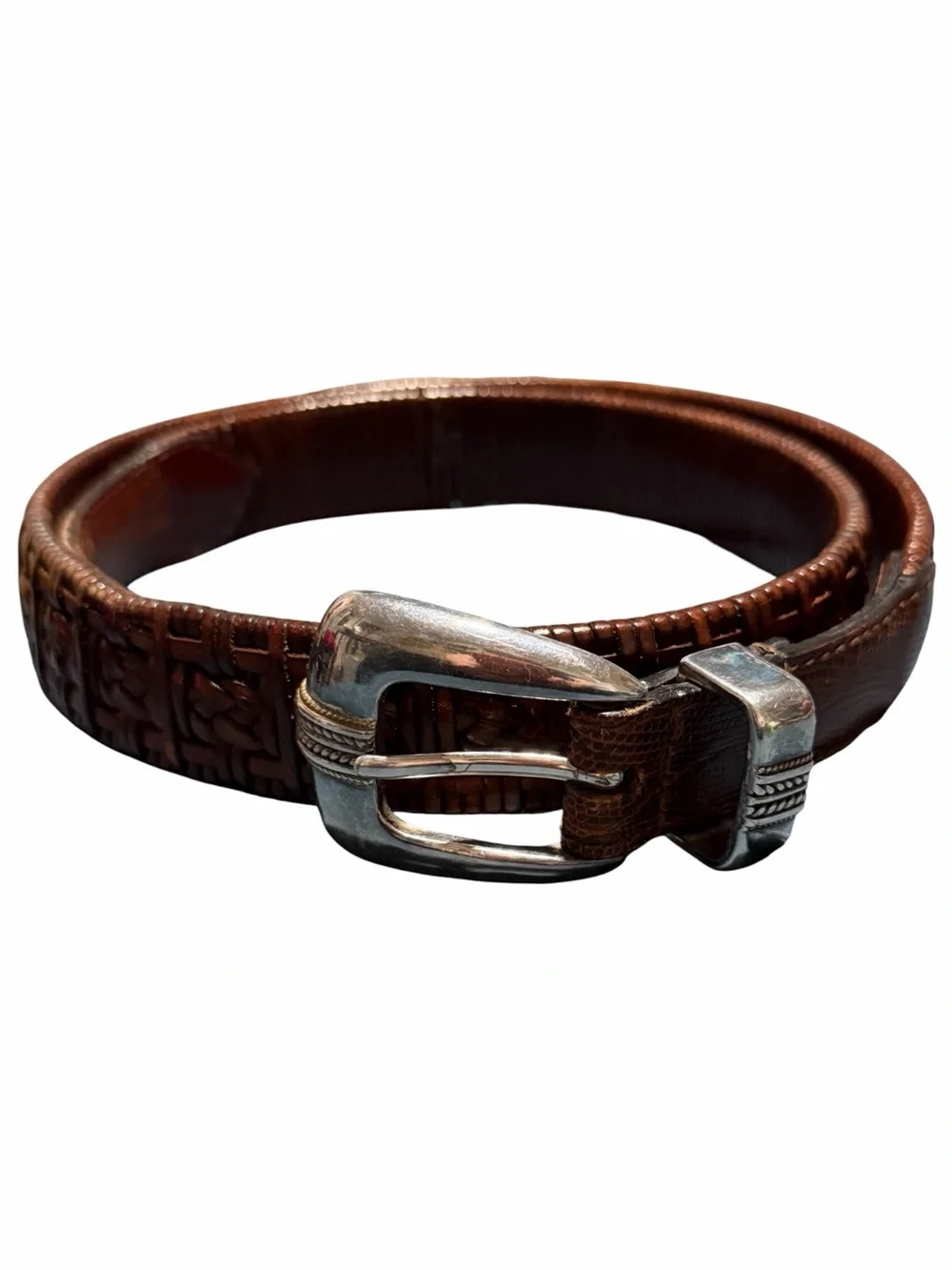 VTG Men’s Brown Full Grain Braided Leather Belt w/ Silver Tone Buckle - 38